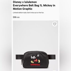 lululemon athletica Black Mickey Mouse Belt Bag